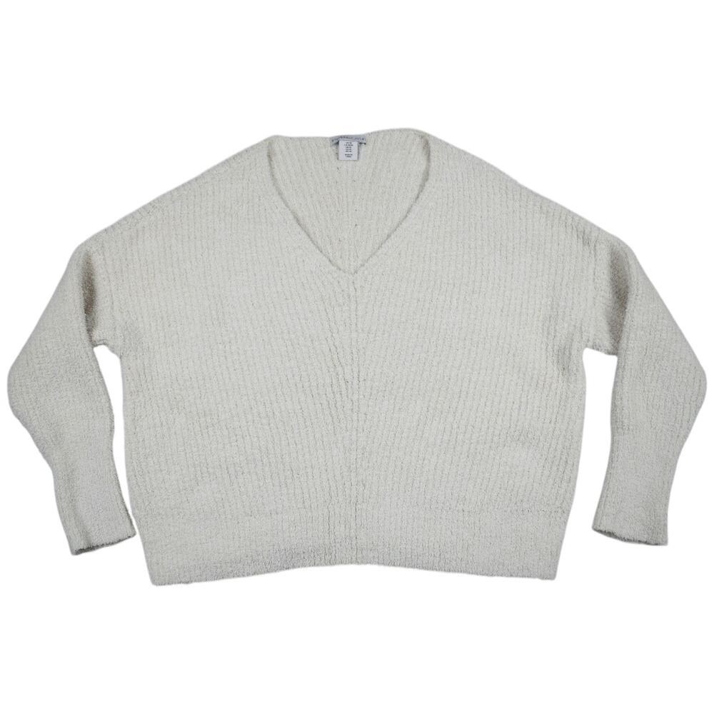 Cream Fuzzy Plush Cropped Sweater Womens M Boxy Oversized Soft Knit Pullover Y2K